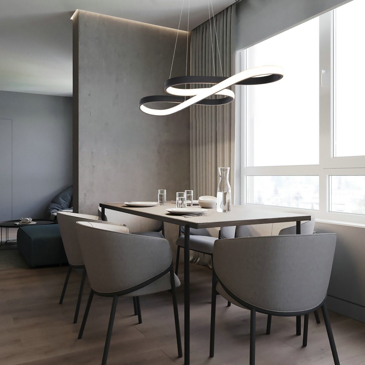NETTLIFE LED - pendellampe, sort, silikone, diameter 75 cm, dæmpbar, med fjernbetjening, moderne design, 47 W