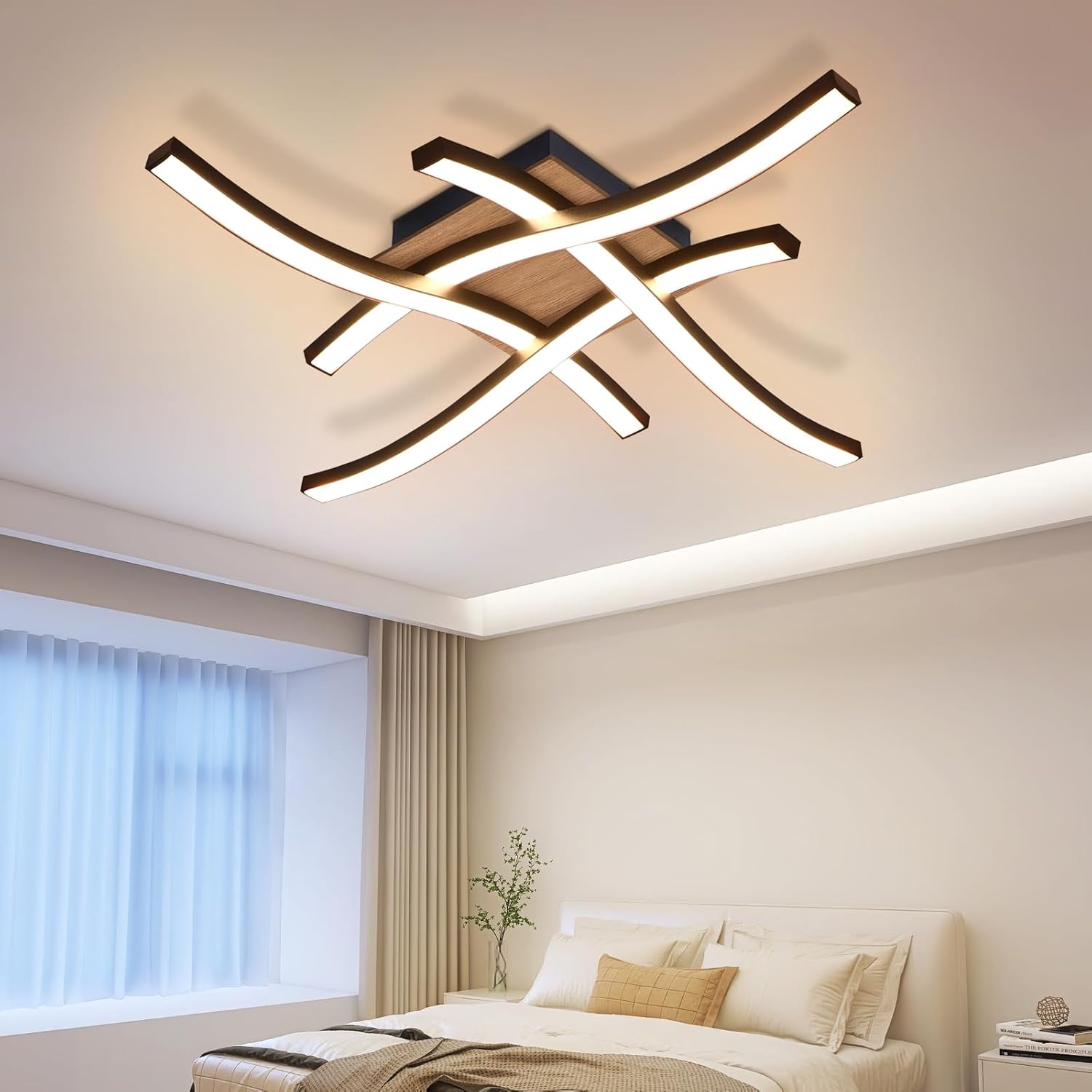 NETTLIFE LED - loftlampe, 24W træ, 3000K, varm, hvid, moderne, design, sort, metal