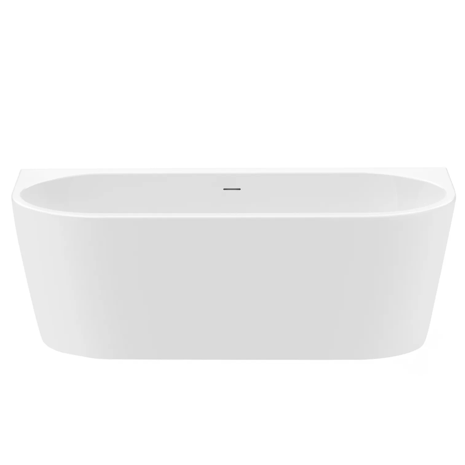 REA fritstående badekar til vægplacering Olimpia 150 med sort badekarprop Hvid, 150x74,5x58cm