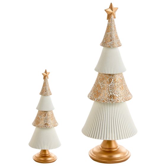 Sæt med 2 juledekorationer ASPO 32/41 cm Juletræ Off-White/ Guld