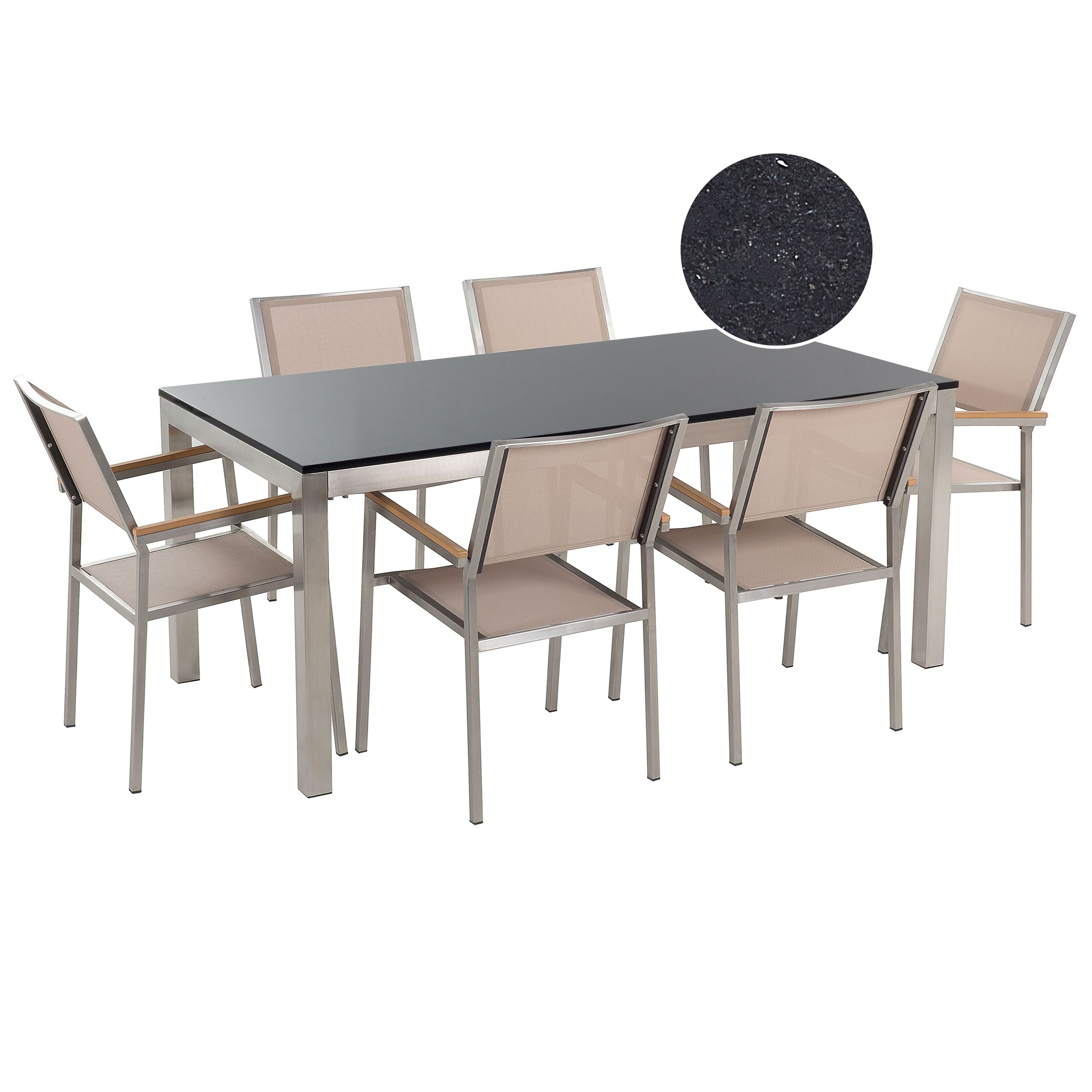 Havemøbelsæt 6 personers GROSSETO Granit Poleret Sort/beige