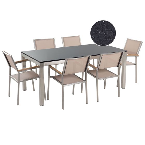 Havemøbelsæt 6 personers GROSSETO Granit Poleret Sort/beige