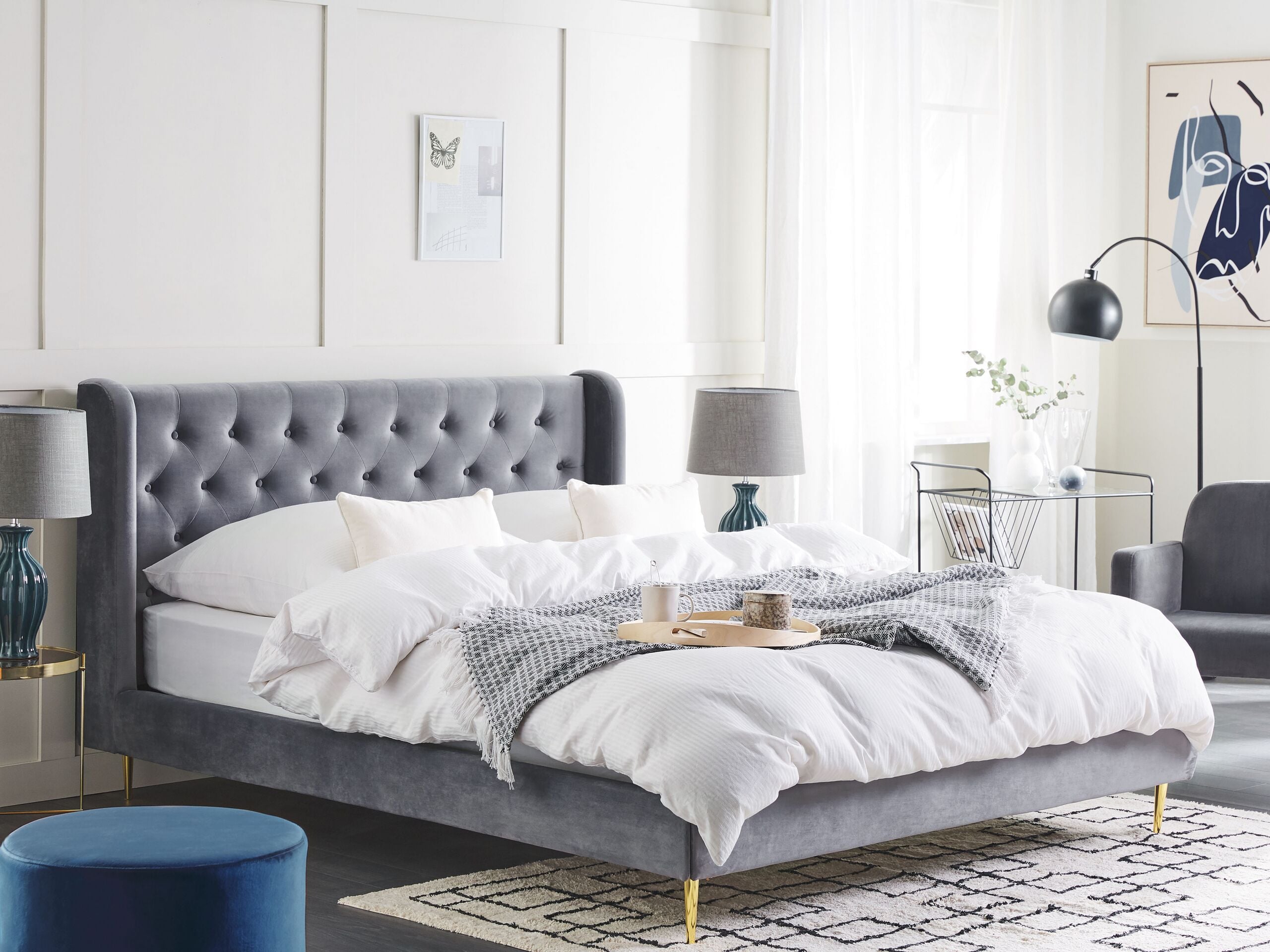 Seng Velour FORBACH 160 x 200 cm Grå