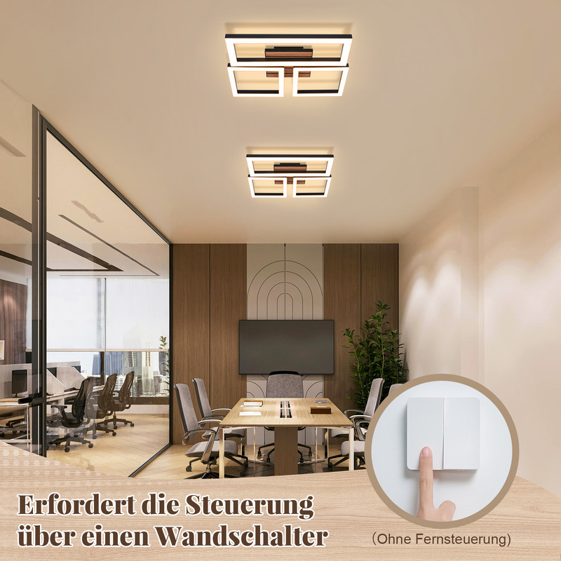 NETTLIFE Moderne LED loftslampe 21W Sort Firkantet træimiteret design Til køkken, stue og entré 3000K Varm hvid