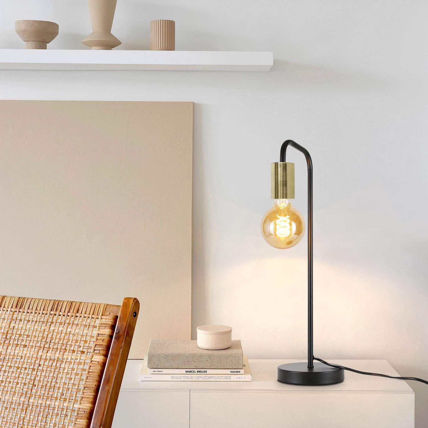 NETTLIFE Vintage - bordlampe, Natbordslampe, Stue - Sort guld, Industriel, E27- bordlampe, Børne, Soveværelse, Natlampe