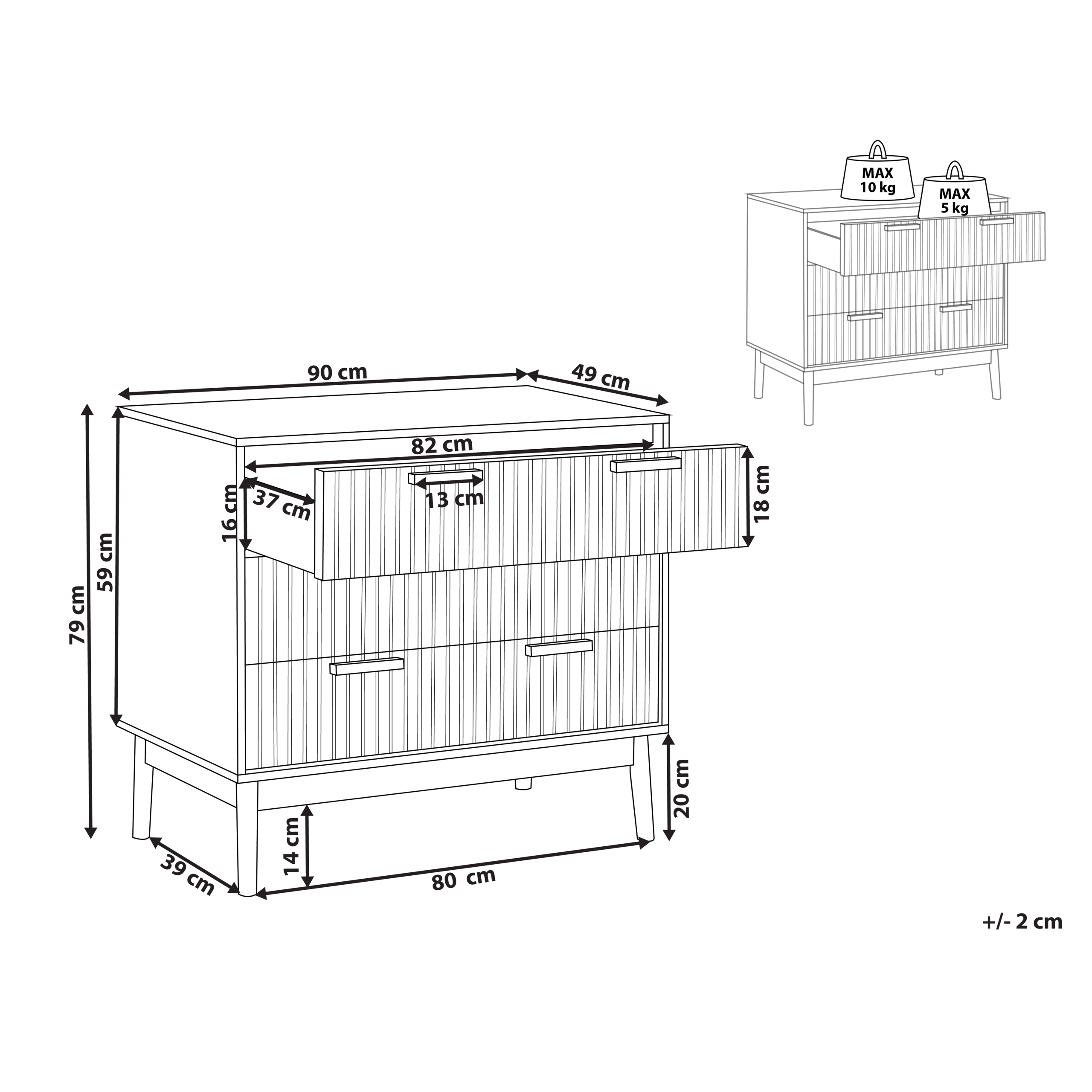 3 skuffers commode LYNWOOD Lysebrun