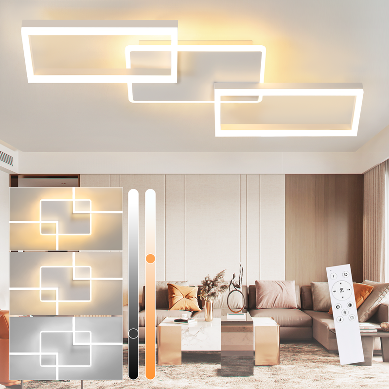 NETTLIFE LED loftlampe til stuen - Dæmpbar loftlampe med fjernbetjening 63W - Stor - Moderne hvid