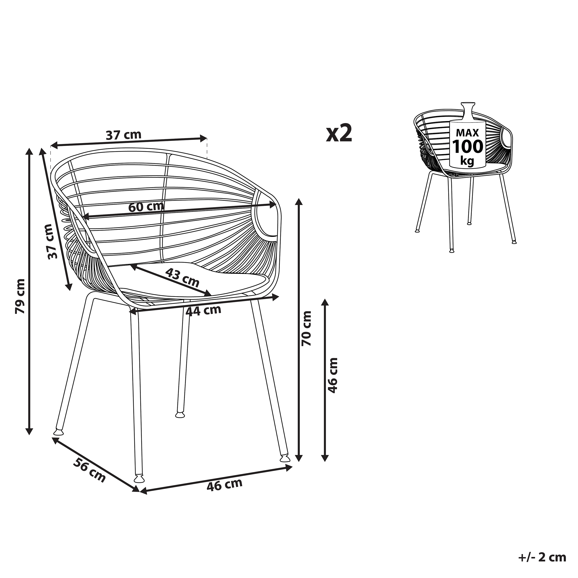 Sæt med 2 spisebordsstole HOBACK Metal Kobber
