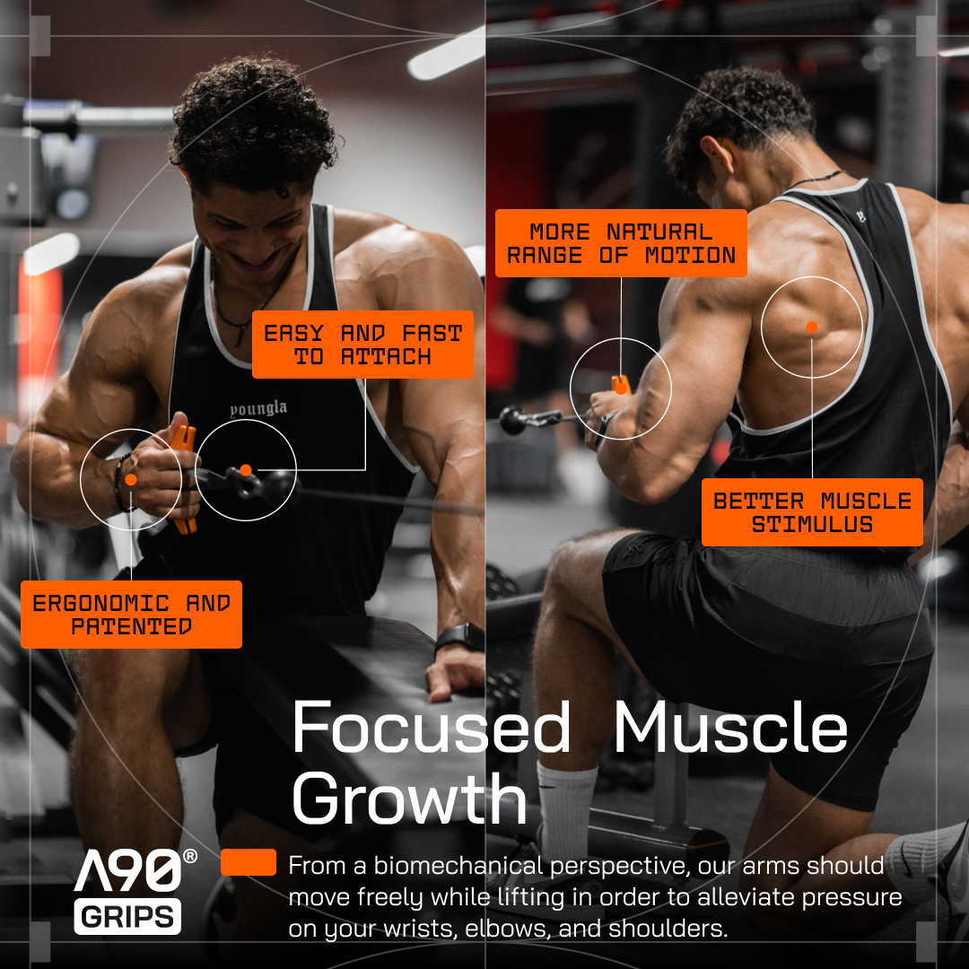 Angles90® lat pulldown-greb – ergonomiske 90° håndtag til pull up-stang og kabeltræk