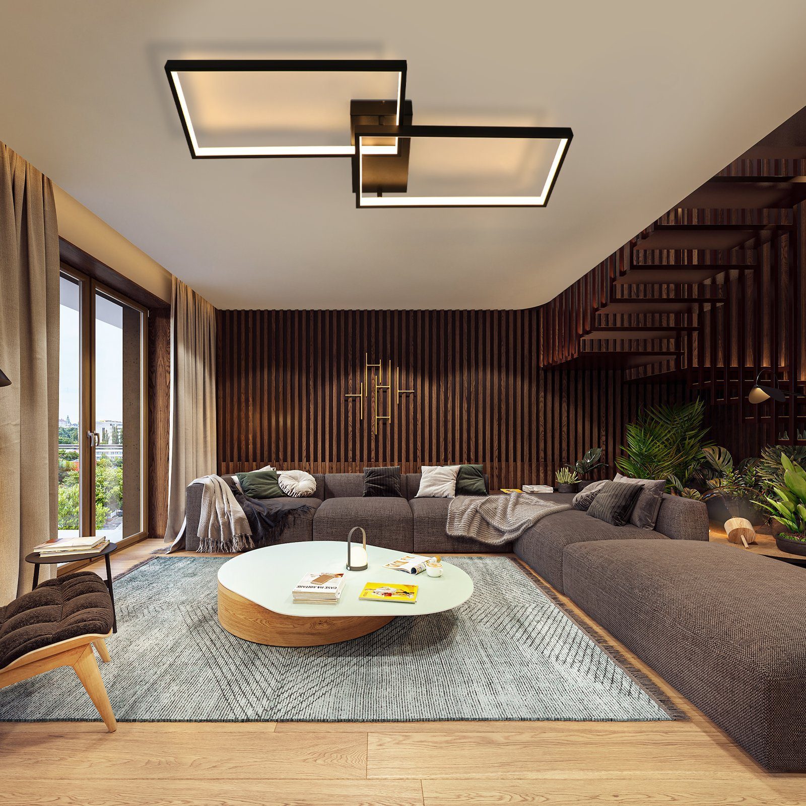 NETTLIFE LED - loftlampe, sort 80 cm moderne, dæmpbar til stueMed fjernbetjening 48W rektangulær, formet