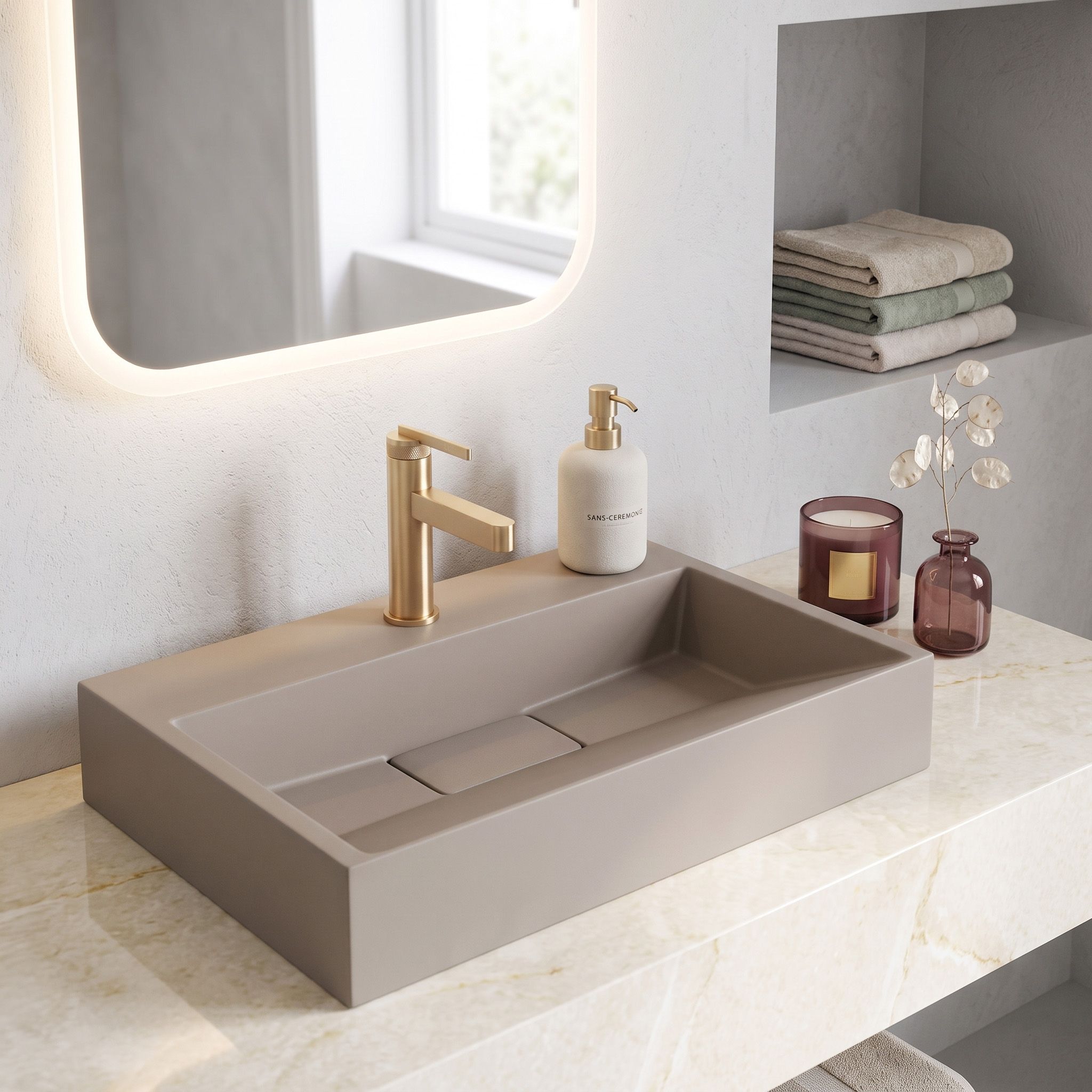 REA komposit håndvask GOYA beige, 60x37x14cm