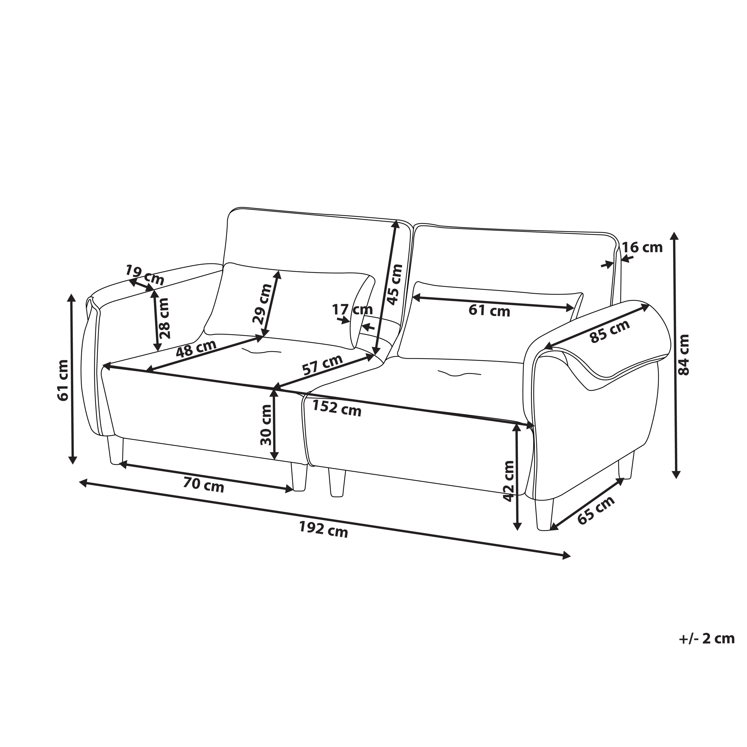 Sofa 3 personers WETLAN Lysebrun