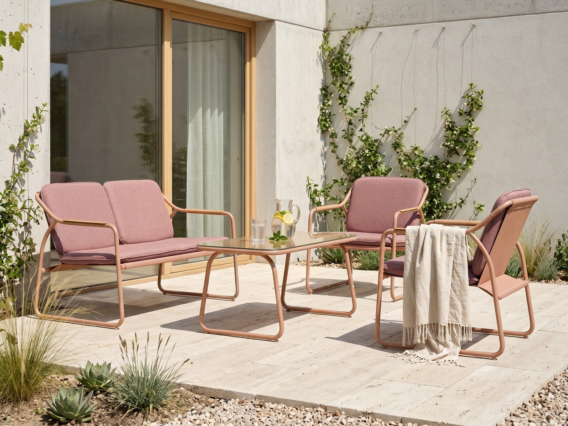 Loungesæt med bord 4 personers CALASCIO Metal Brun