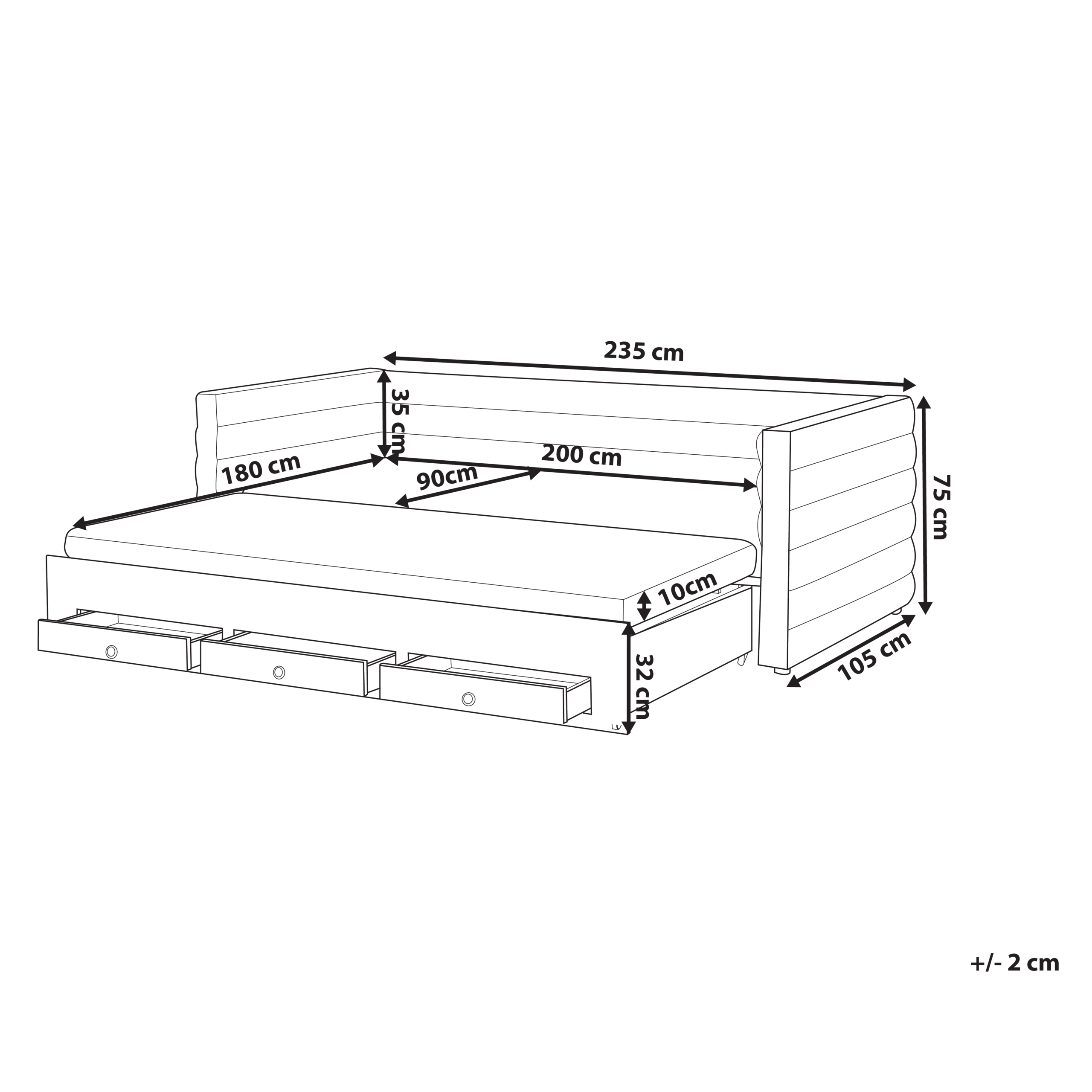 Daybed med opbevaring Velour MEUDON 90 x 200 cm Pastellrosa