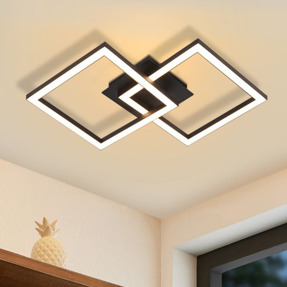 NETTLIFE LED - loftlampe, 24W, sort, moderne, design, varm hvid, firkantet, til stue, soveværelse Til køkken Til entre