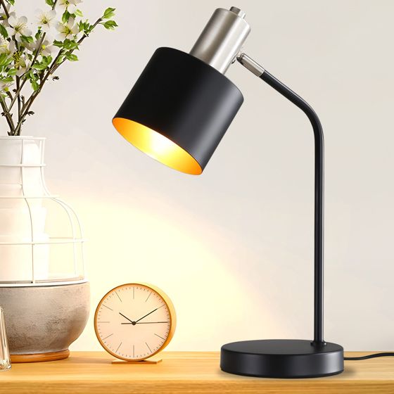 NETTLIFE Vintage - sengelampe, E27-ledning, sort og guld, bordlampe, roterende, læselampe