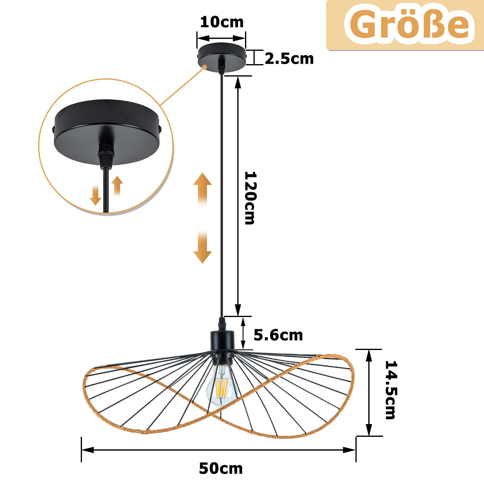 NETTLIFE pendellampe sort retro boheme pendellampe E27 50cm (uden pære)
