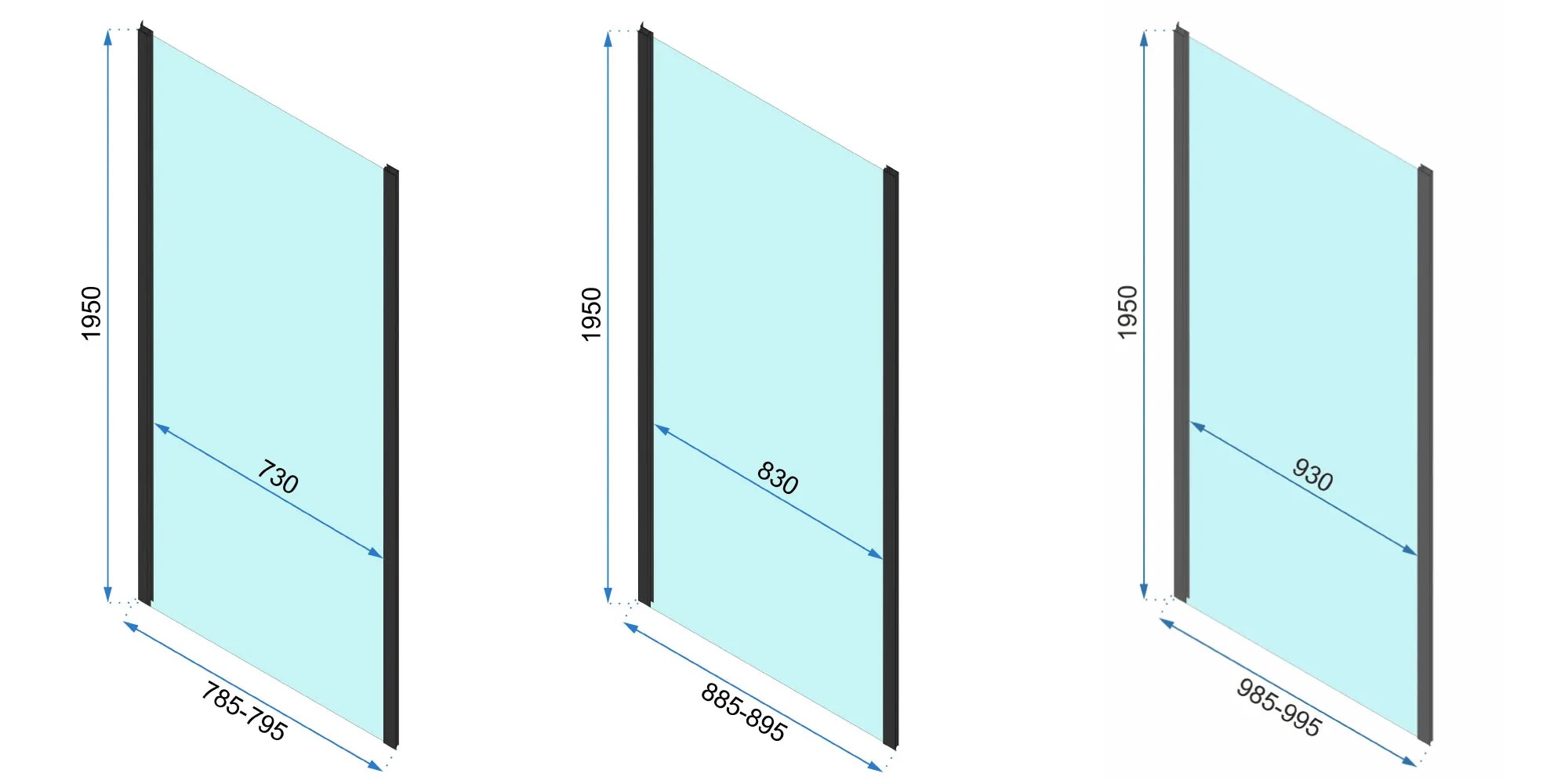 REA brusekabine til vægplacering RAPID SLIDE 130x80 Sort, 130x80x195cm