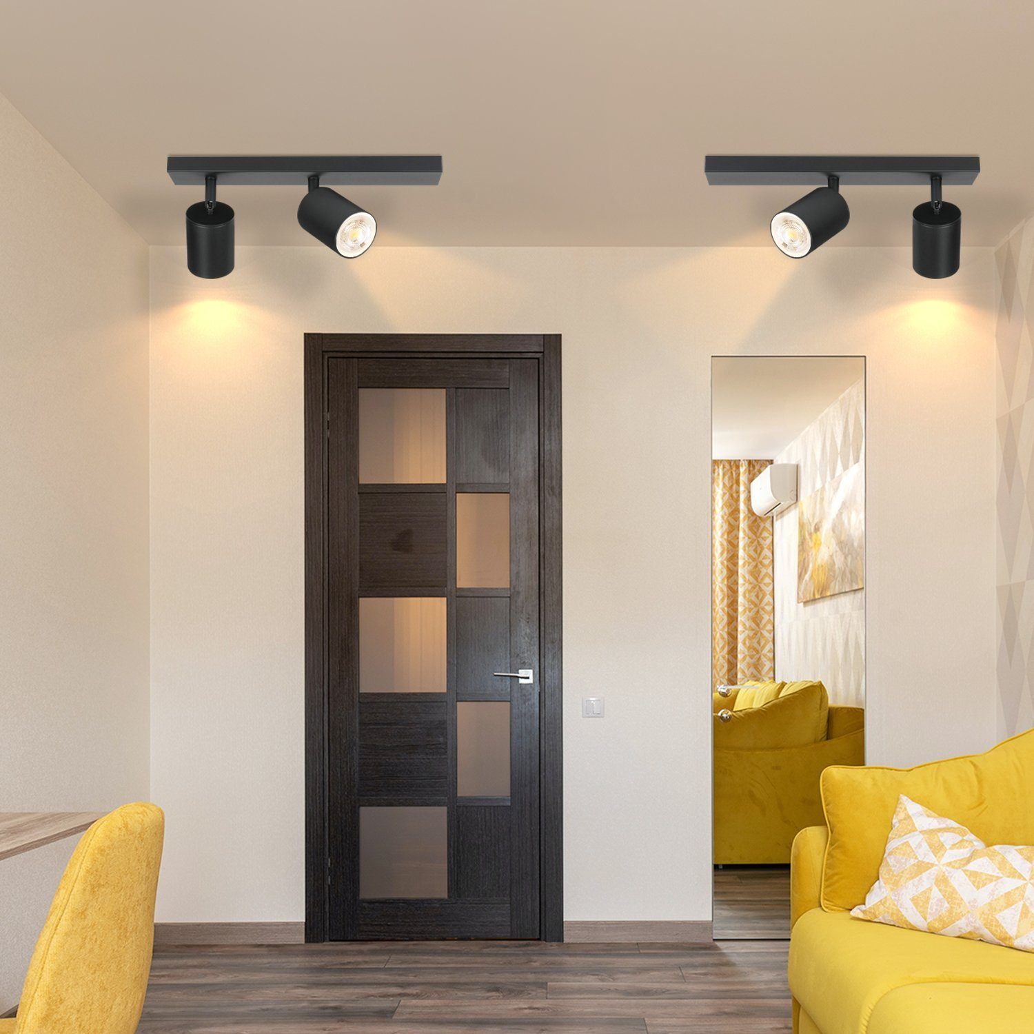 NETTLIFE Sort loftspotlight til stuen, loftslampe med 2 flammer, GU10 loftspotlight