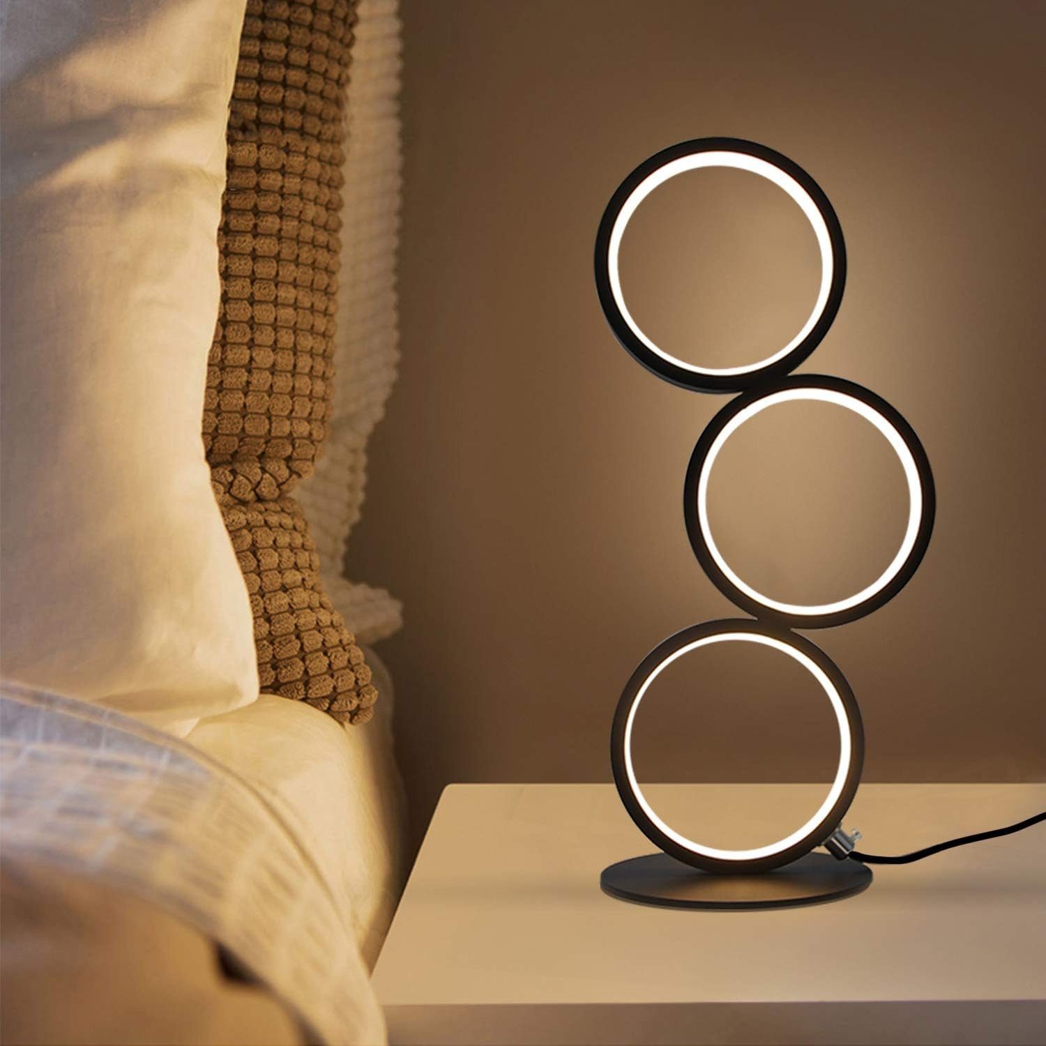 NETTLIFE LED-bordlampe sort, dæmpbar med touchskærm, moderne metaldekorationsringdesign - læselampe i aluminium
