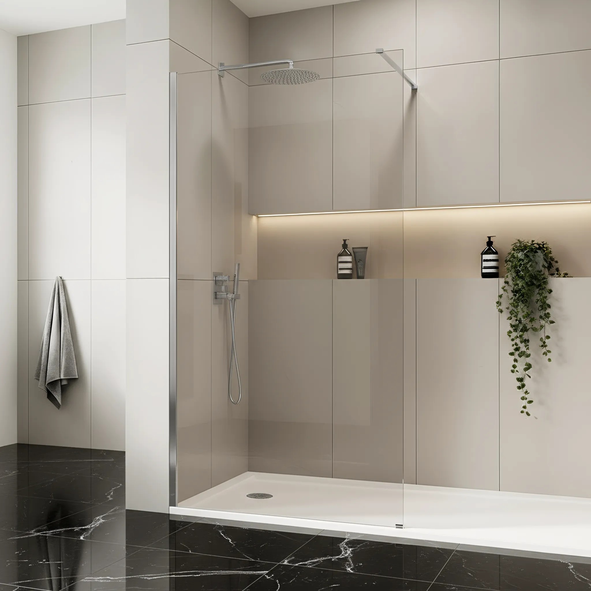 REA brusevæg Flexi Transparent 110 Krom, 120x110x195cm