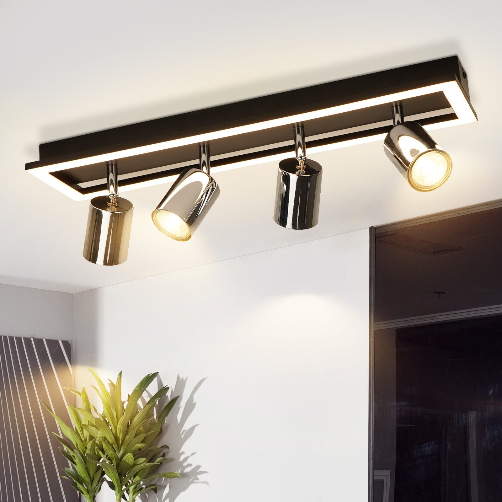 NETTLIFE LED-loftlampe med 4 flammer: justerbare GU10-loftlamper, køkkenlampe, sølvfarvet spotlight 18 W