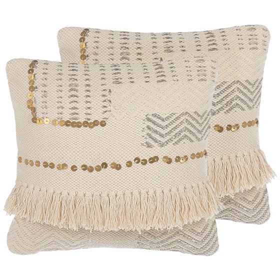 Sæt af 2 pyntepuder VAYALI 45 x 45 cm Bomuld Beige Stribet mønster