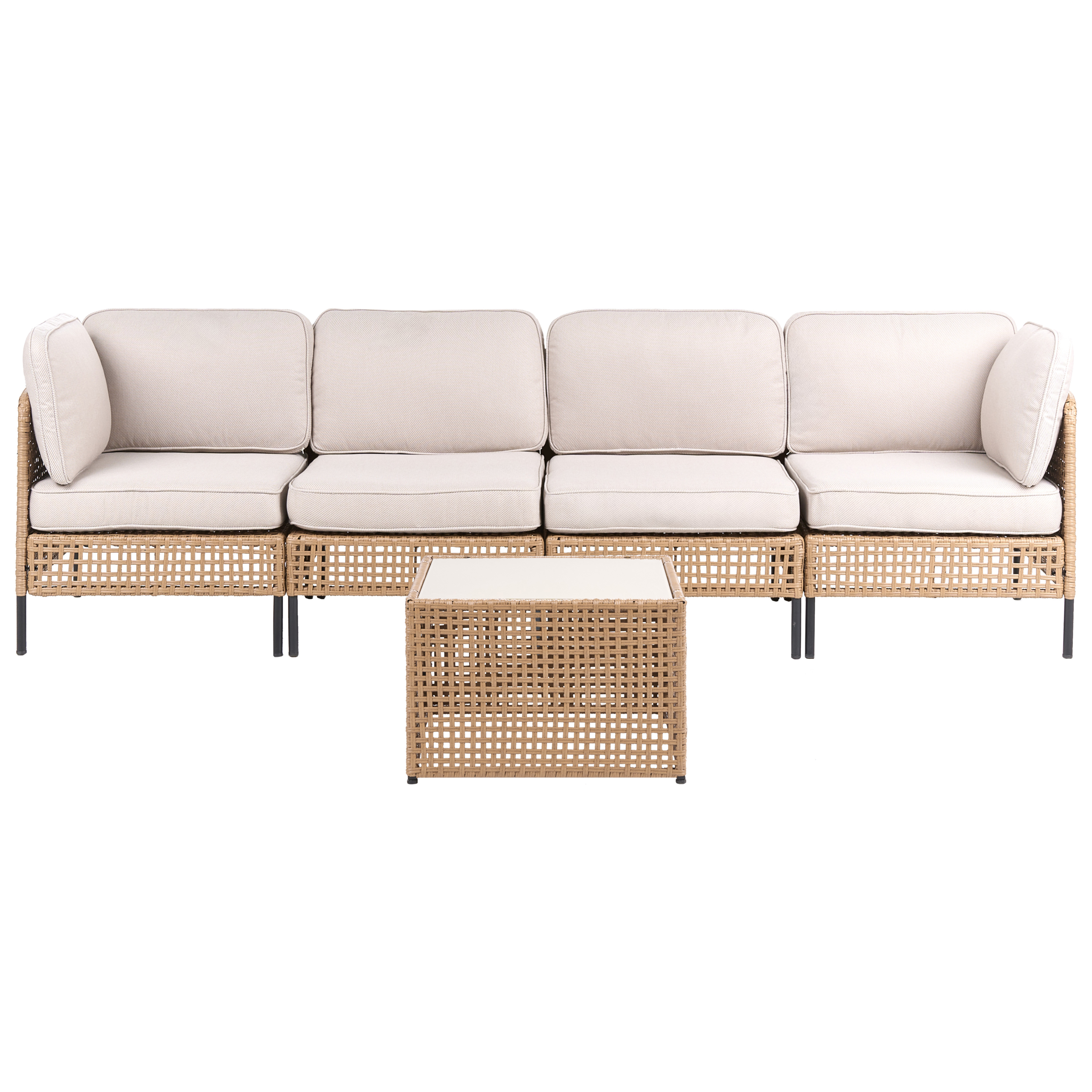 Havesofa med bord 4 personers OMEGANA PE-rattan Lys Beige