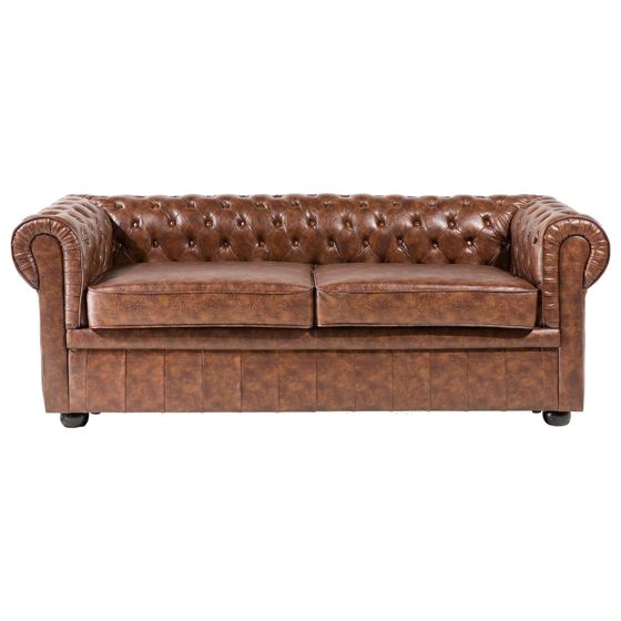 Sofa 3 personers CHESTERFIELD Kunstlæder Guldbrun