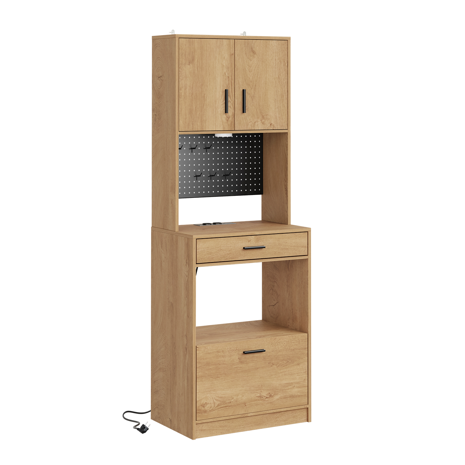 Skab med mikrobølgeovn og hylde, lys eg, 60.0x40.0x170.0 cm, FSB98-E-N