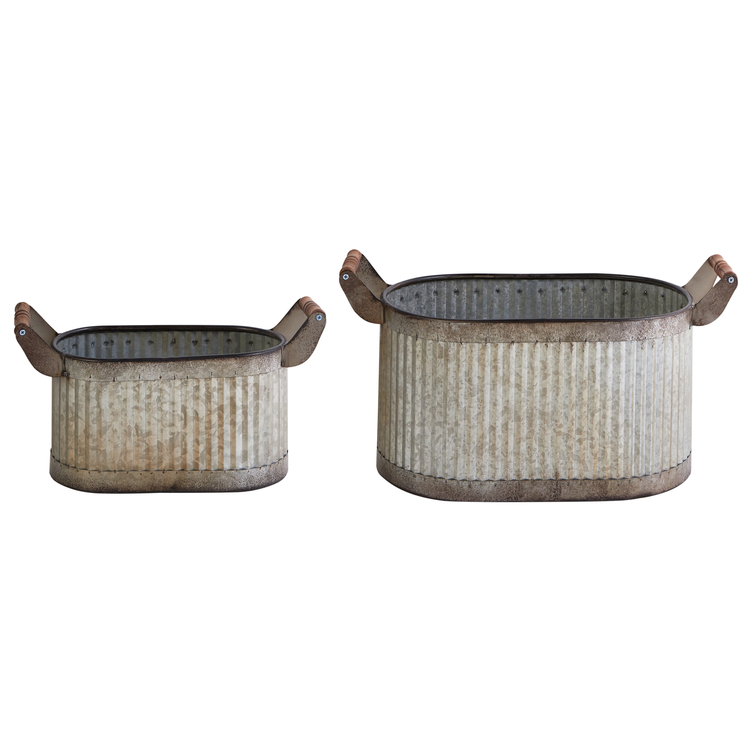 Sæt med 2 plantekrukker TULIPE 31/41 cm Metal Grå