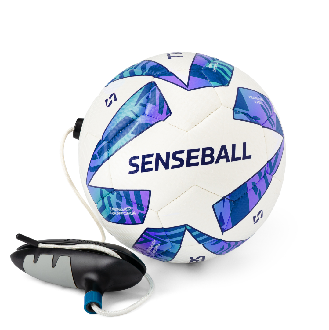 SenseBall® fodboldtræning – størrelse 3, blå-hvid – træningsbold til dribling og boldkontrol med begge fødder inkl. app