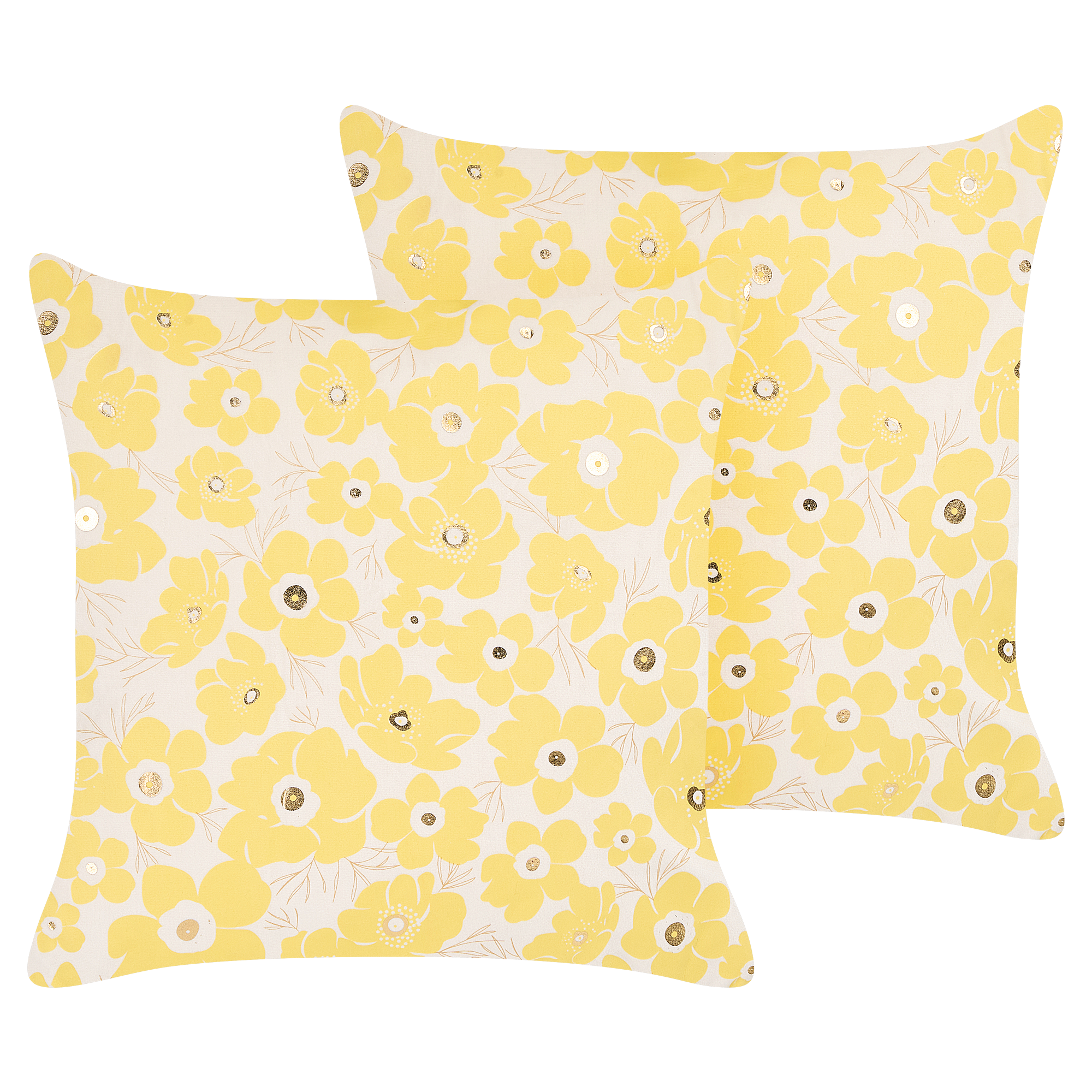 Sæt af 2 pyntepuder TRITELEIA 45 x 45 cm Velour Gul Blomstermønster