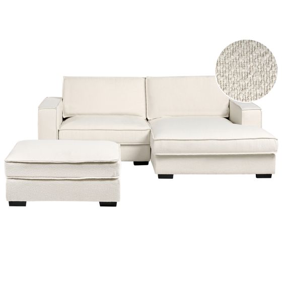 Hjørnesofa KOLDING med fodskammel Boucle Lys Beige Venstrevendt