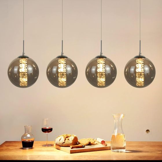 NETTLIFE pendellampe grå, glasdiameter, 70 cm, G9 spisebordslysekrone Højdejusterbar 4 farvede pærer, spisebordslampe Til køkkenet