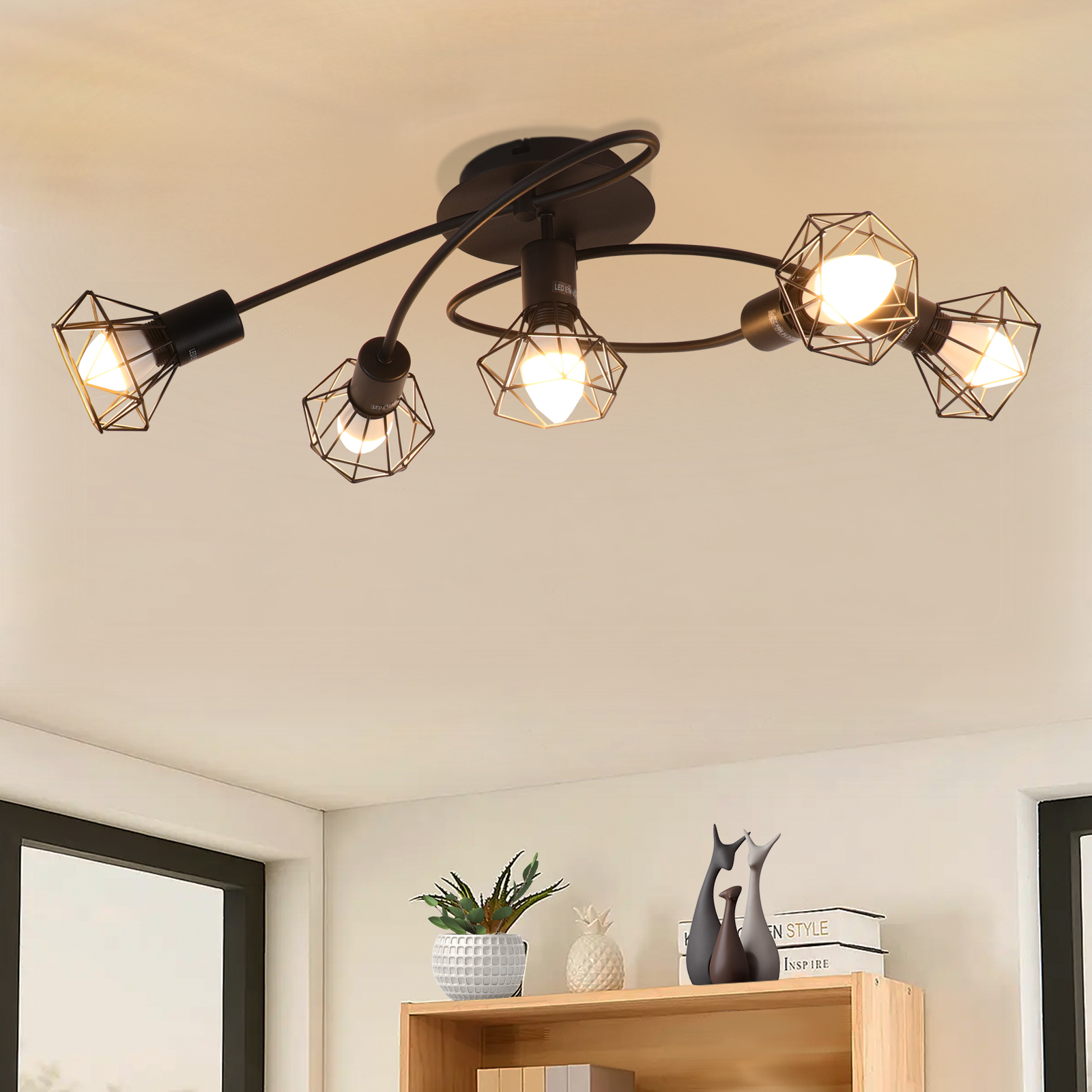 NETTLIFE LED - loftlampe E14 sort loftlampe 5 lamper industriel justerbar 350° retro vintage - spotlight