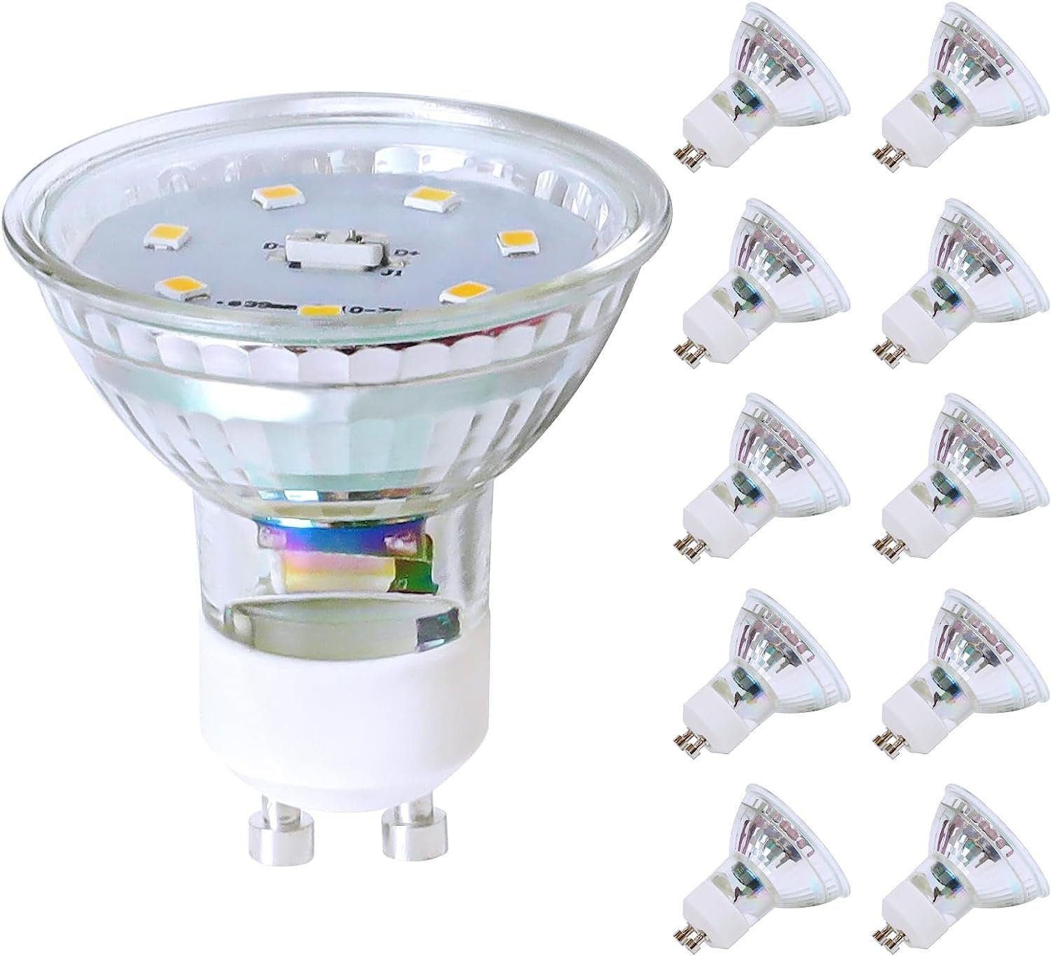NETTLIFE 10 stk., pakke GU10, LED-pærer, Neutral hvid, 5W. Erstatter 50W, pære Energibesparende, 4000K, Strålevinkel 110°.