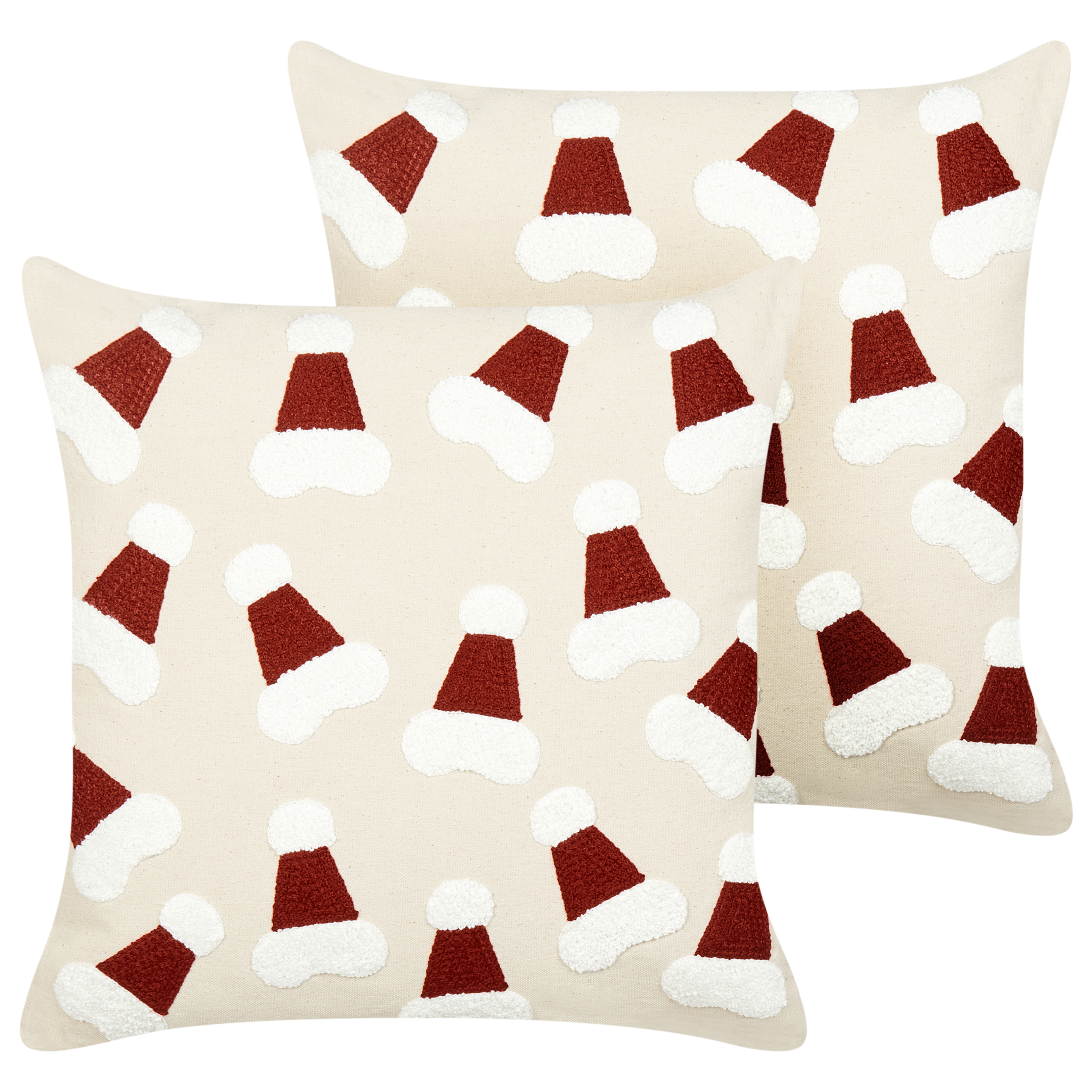 Sæt af 2 pyntepuder SUGARPLUM 45 x 45 cm Bomuld Lys Beige Julemønster