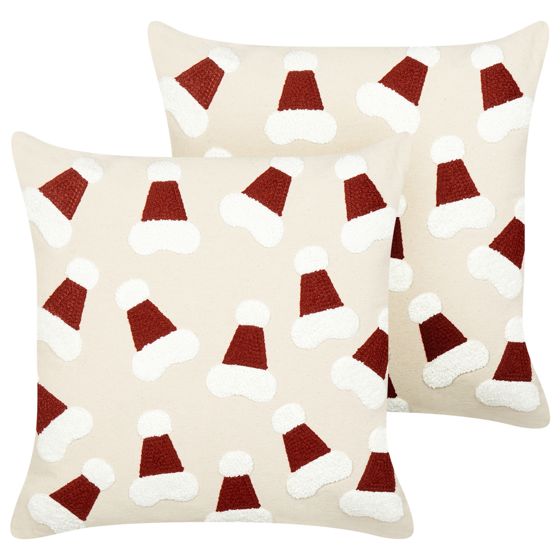 Sæt af 2 pyntepuder SUGARPLUM 45 x 45 cm Bomuld Lys Beige Julemønster