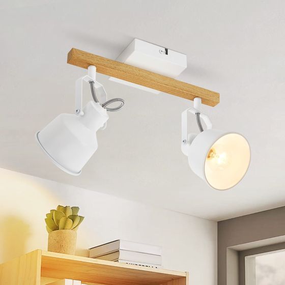 NETTLIFE 2-flammet loftspotlight med 350° justerbar vintage-sokkel - E14-fatning med design i høj kvalitet og træmønster