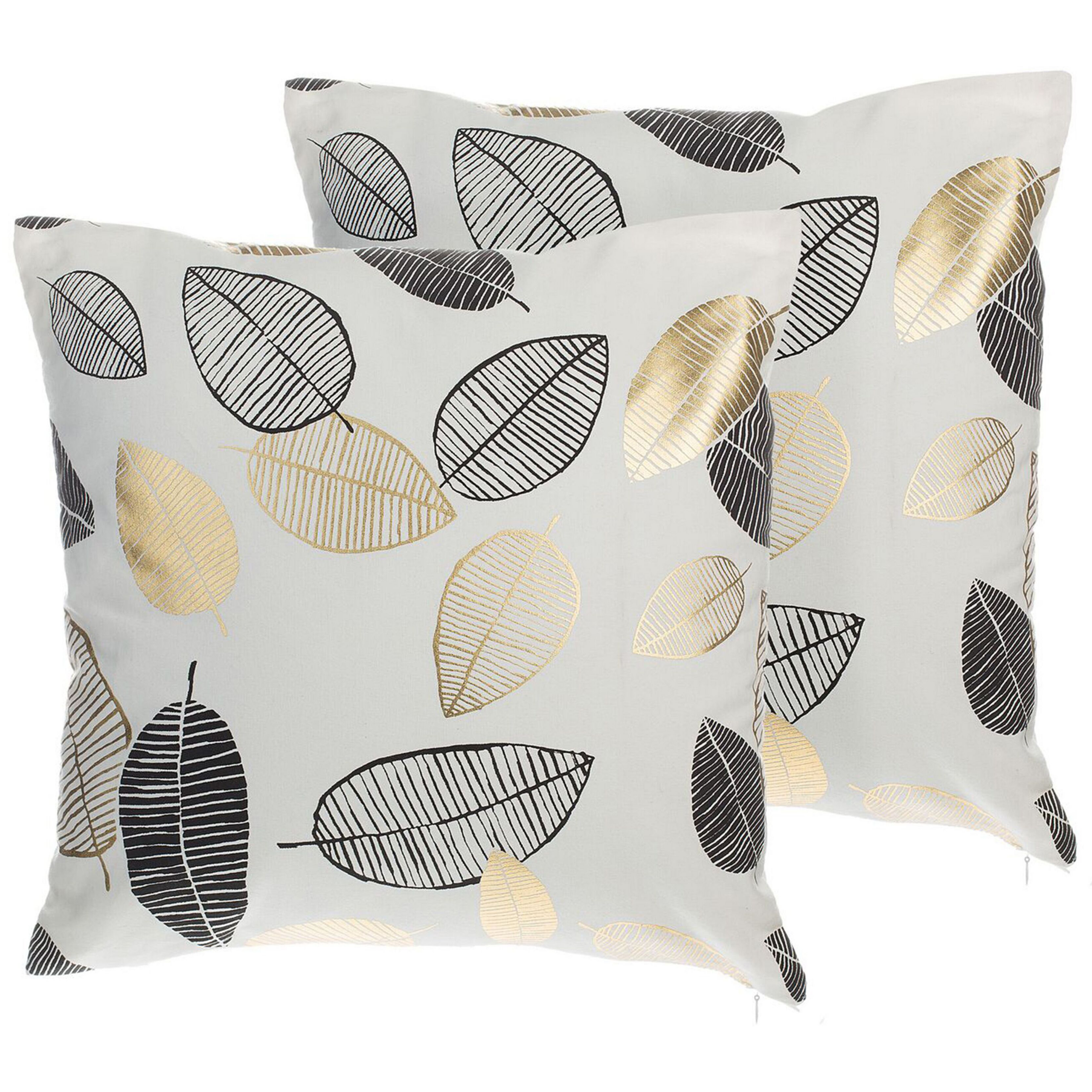 Sæt af 2 pyntepuder LOTUS 45 x 45 cm Bomuld Hvid Guld Sort Plante mønster