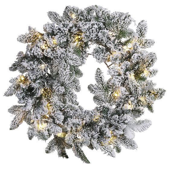 Sneklædt julekrans LED SUNDO 70 cm Hvid