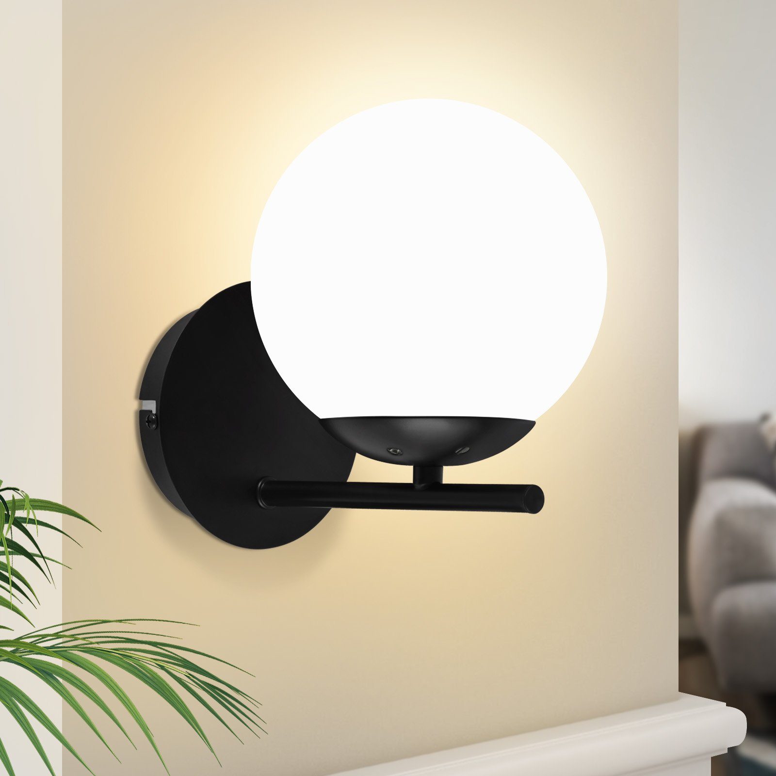 NETTLIFE sort indendørs væglampe - E27 metal moderne, designglas, sengelampe vintage badeværelsesvæglampe ganglampe
