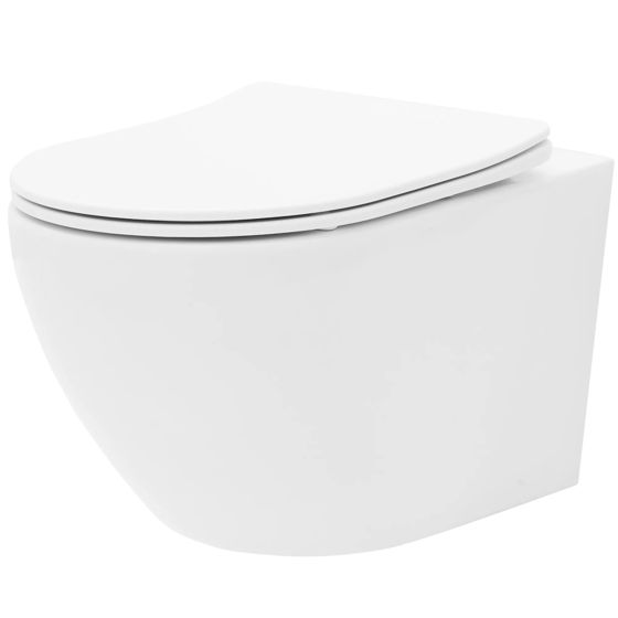 REA væghængt toilet CARLO MINI RIMLESS DUROPLAST/FLAT/ZM Hvid, 49,5x37x32cm