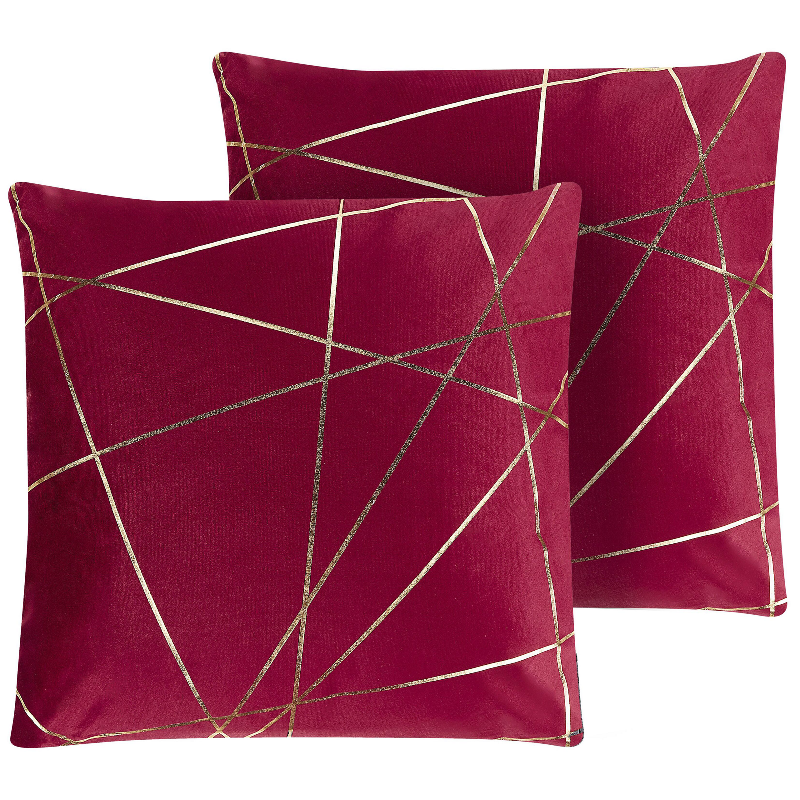Sæt af 2 pyntepuder PINUS 45 x 45 cm Velour Rød Geometrisk mønster