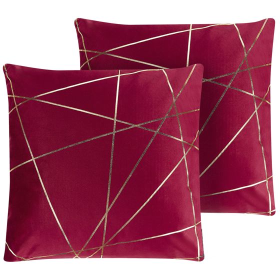 Sæt af 2 pyntepuder PINUS 45 x 45 cm Velour Rød Geometrisk mønster