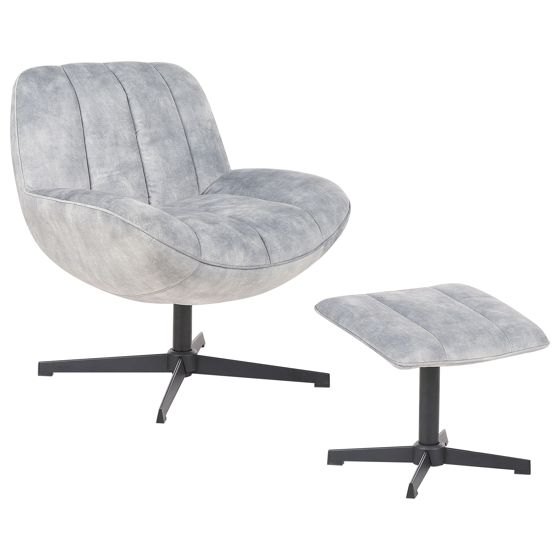 Lænestol med drejefod LIA med fodskammel Velour Lysegrå