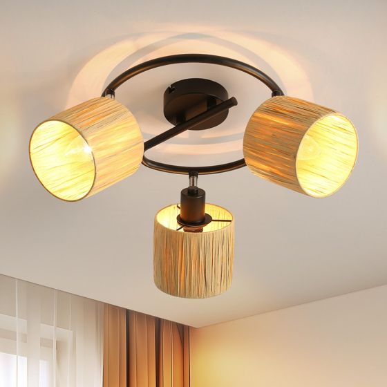 NETTLIFE loftspotlight med 3 flammer, E14, natursort loftslampe, papir, til stuen