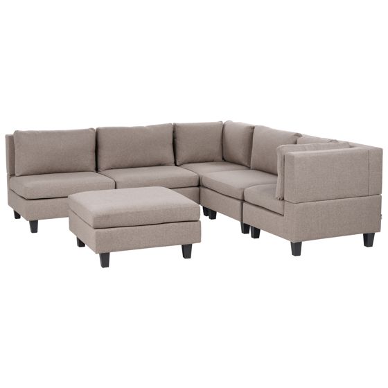 Hjørnesofa modul 5 personers UNSTAD med fodskammel Brun Venstrevendt