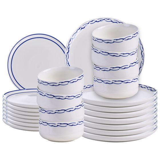 Sæt med 24 stykker service AMCHUR Porcelæn Hvid/blå